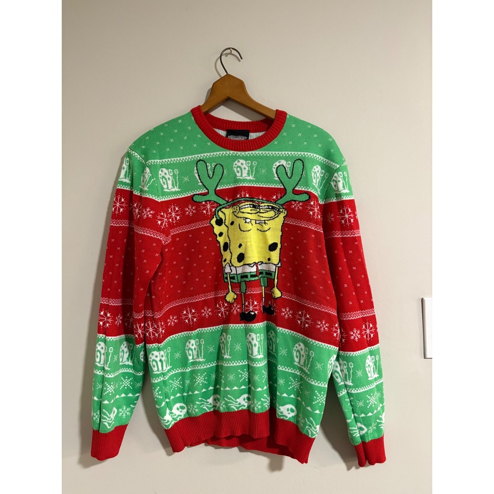 SpongeBob‎ SquarePants Ugly Christmas Sweater Mens Medium Gary Snail Red Green M